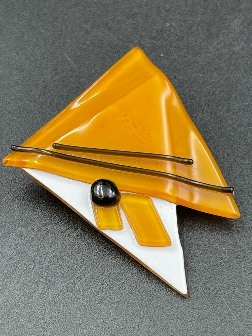 Fused Glass Abstract Modern Brooch Pin Unmarked